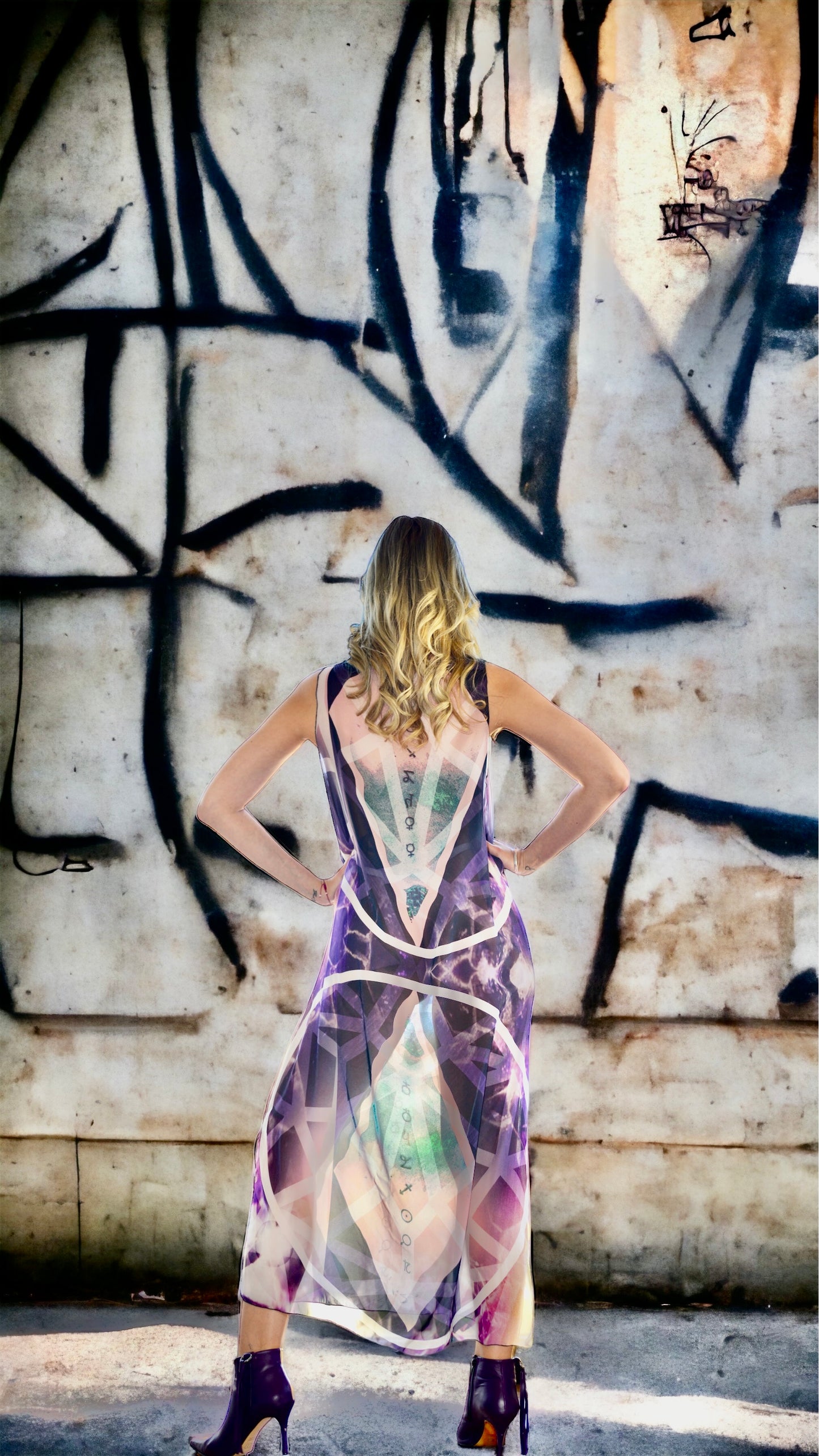 MIS PLANETAS PATTERN TRANSPARENT DRESS